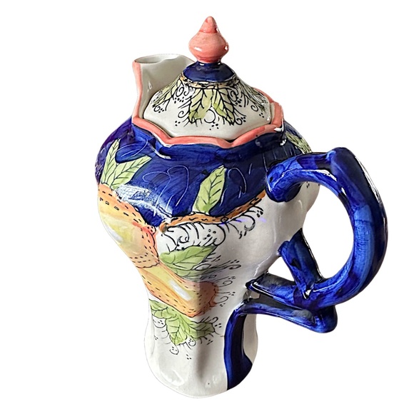 Vintage Hand-Painted Ceramic Pitcher Jug 9.75” Lidded Fruit Design - Picture 4 of 12